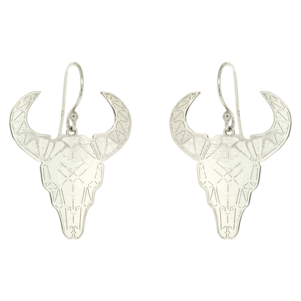 Simply Silver Cow Skull Earrings