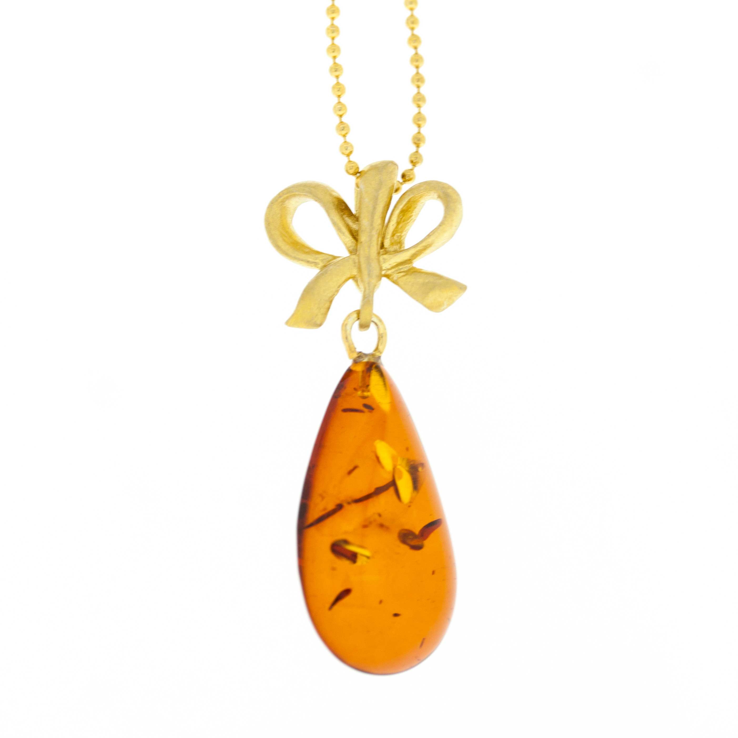 Amber Art Bow Raindrop Necklace