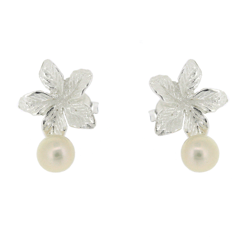 Kitten Floral Leaf with Pearl Studs