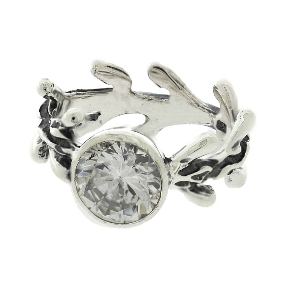 Simply Silver Twig Ring with CZ