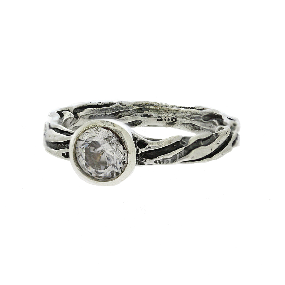 Simply Silver Bark Ring with Cubic Zirconia
