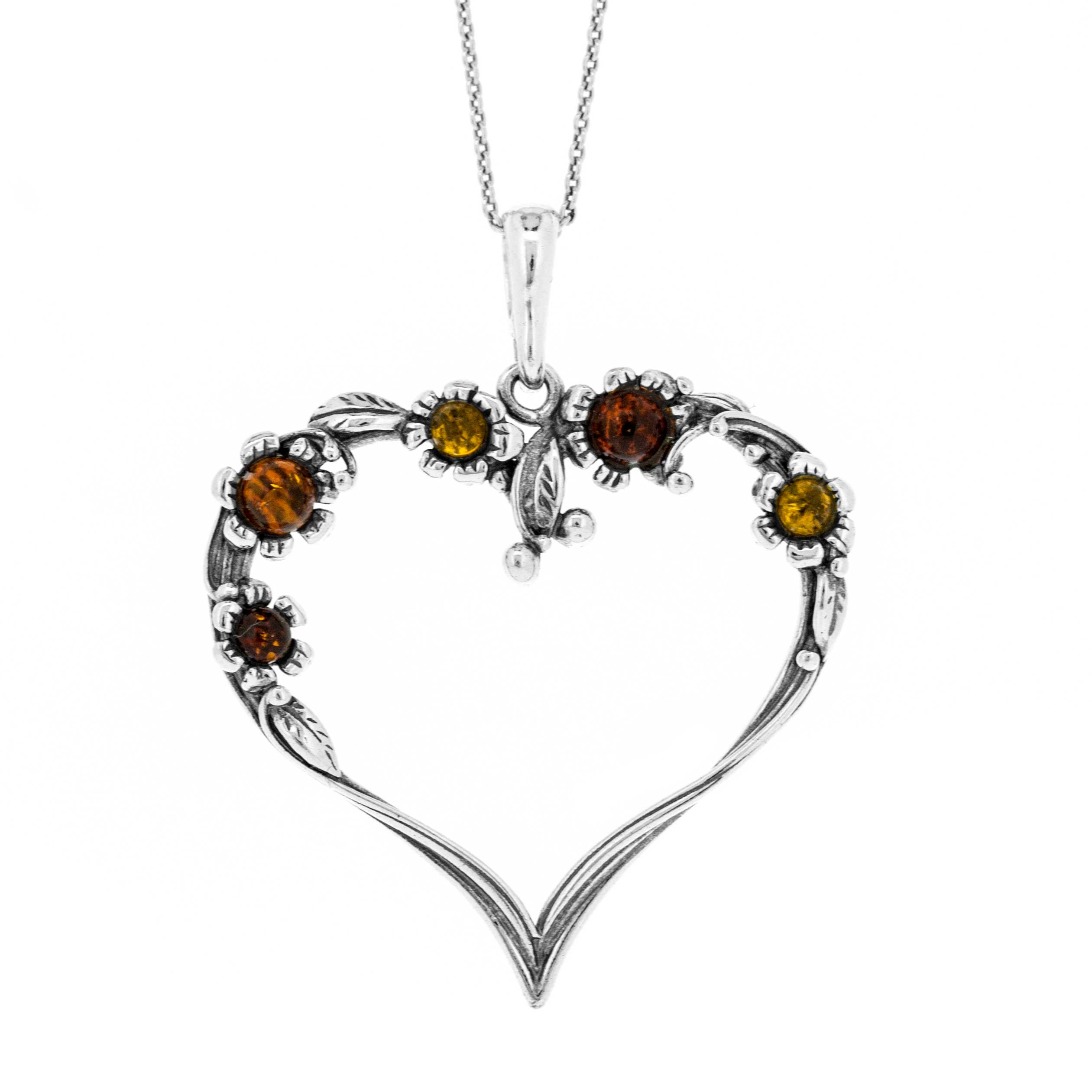 Classic Amber Floral Heart Pendant