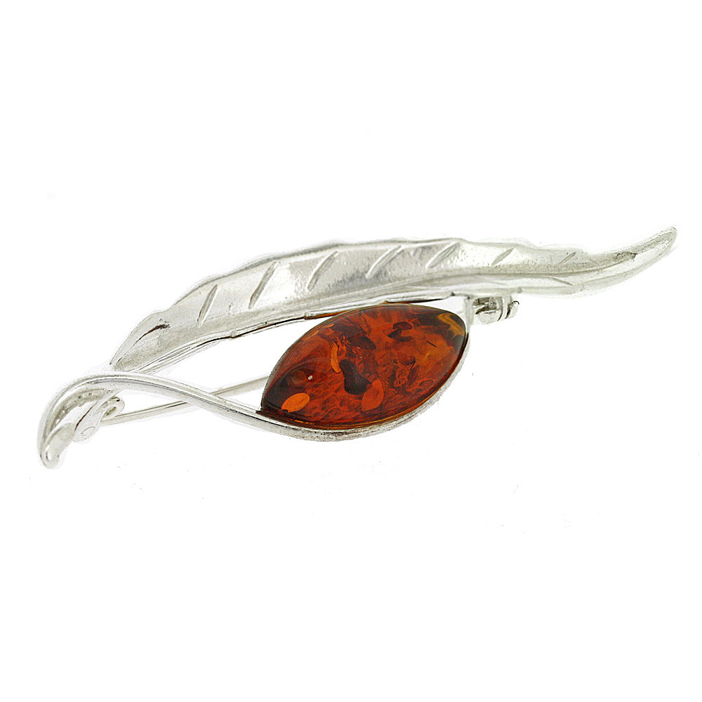 Classic Amber Deco Leaf Brooch