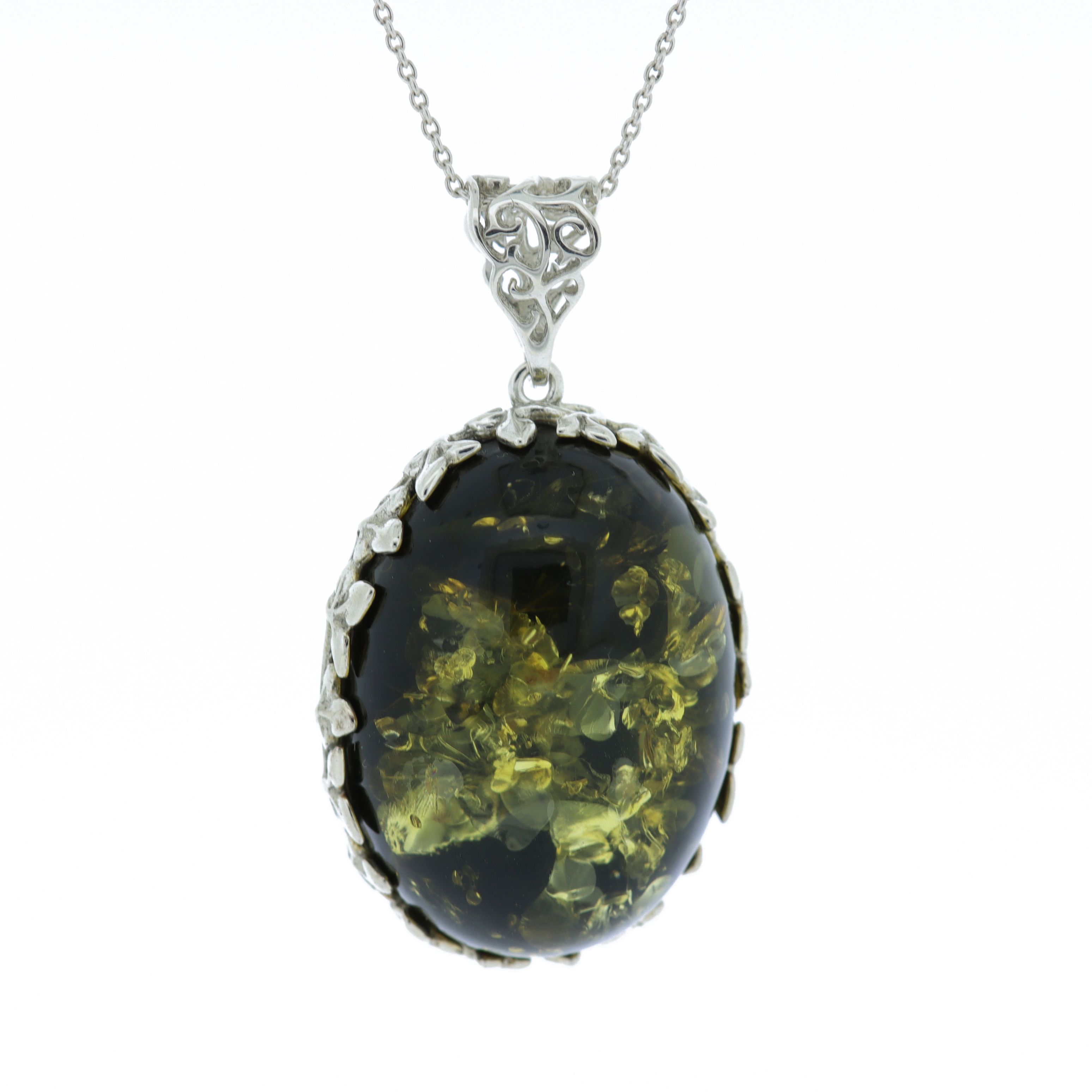 Classic Green Amber Framed Pendant