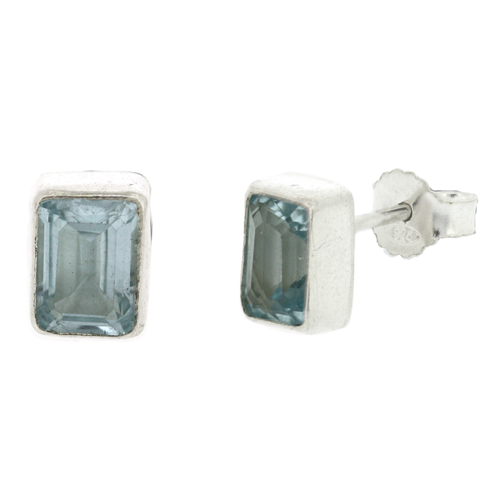Bemine Small Rectangle Studs in Blue Topaz Faceted