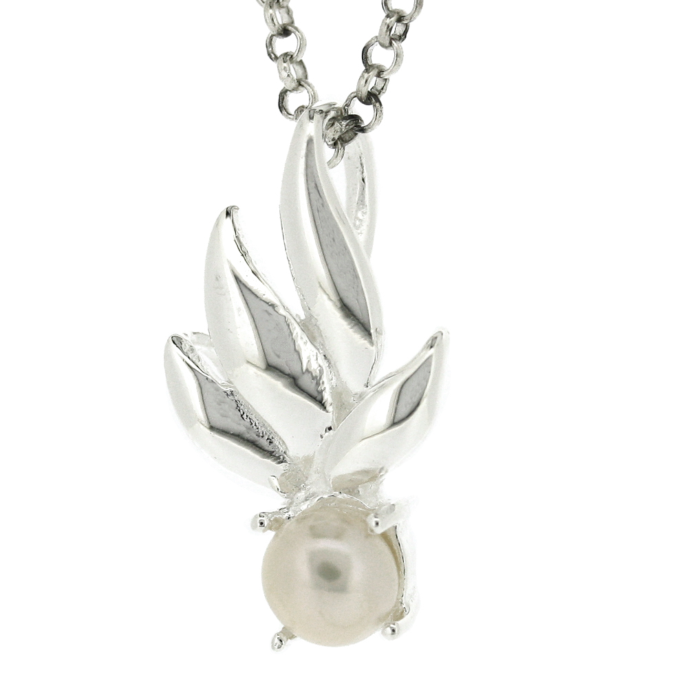 Silver Creation Spring Leaves Pearl Pendant 
