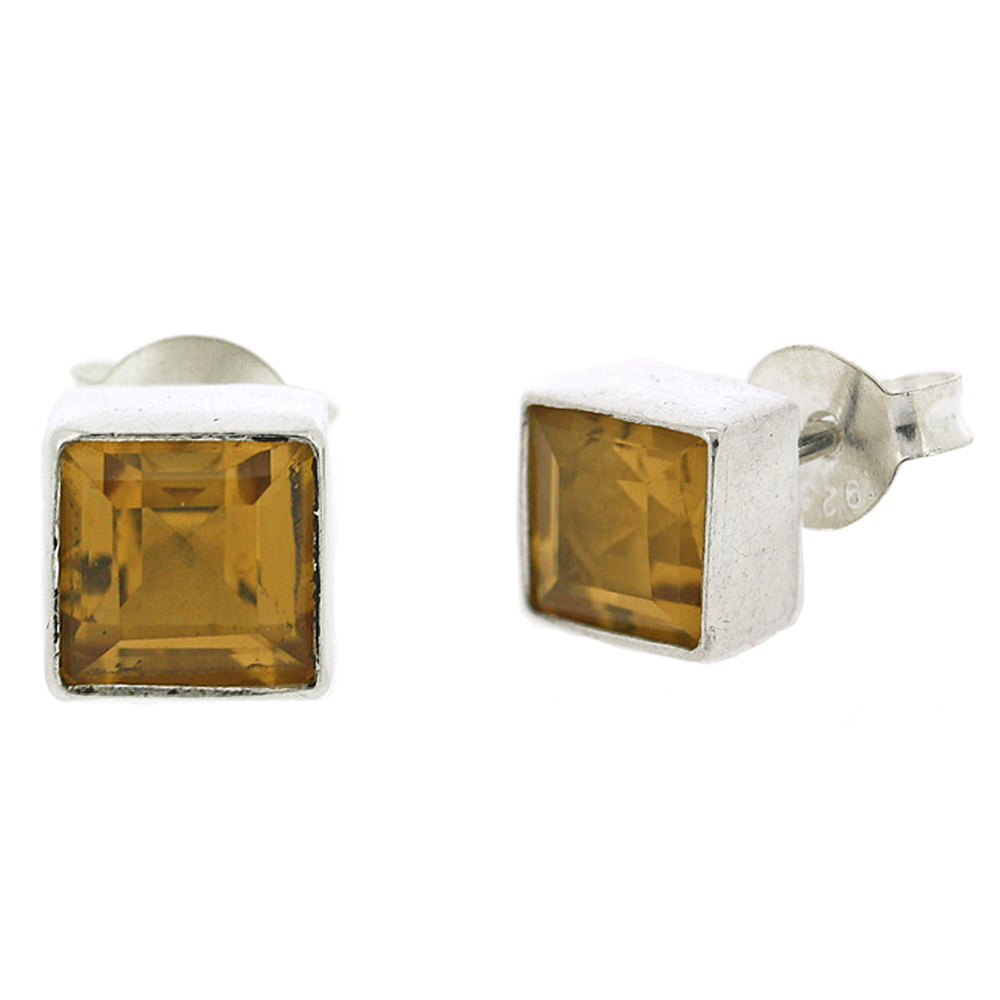 Bemine Square Studs in Citrine Faceted