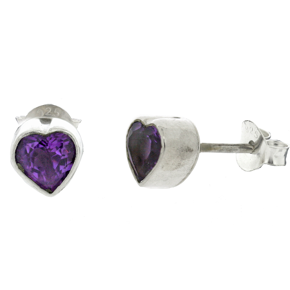 Bemine Heart Shape Studs in amethyst Faceted