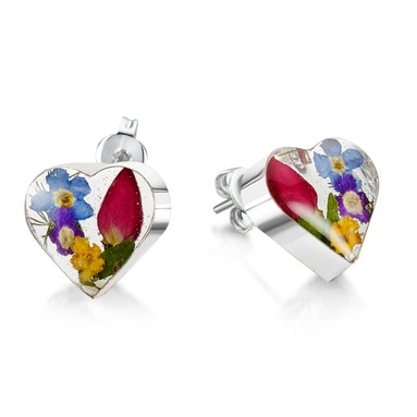 Shrieking Violet Mixed Flower Heart Stud