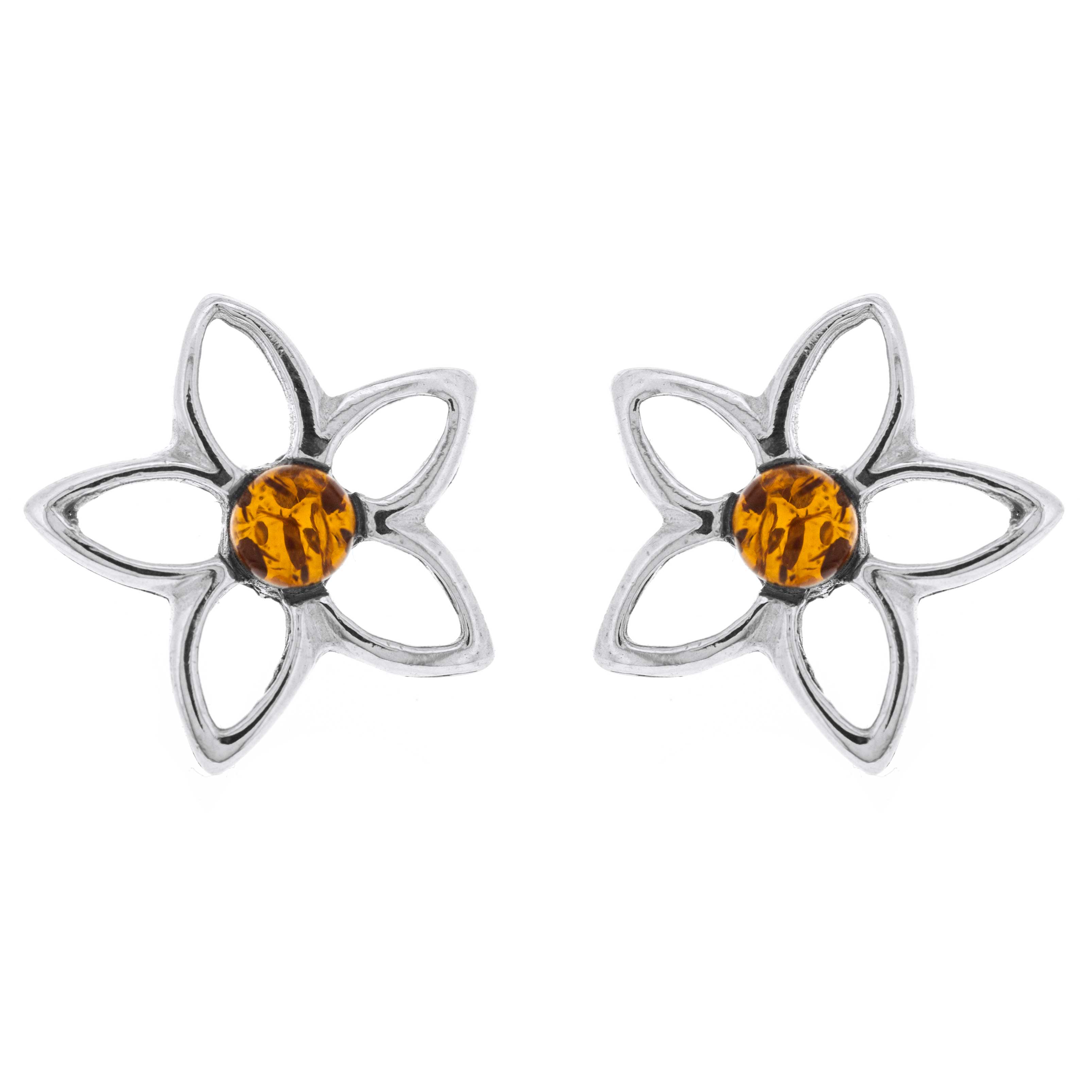 Classic Amber Flower Studs