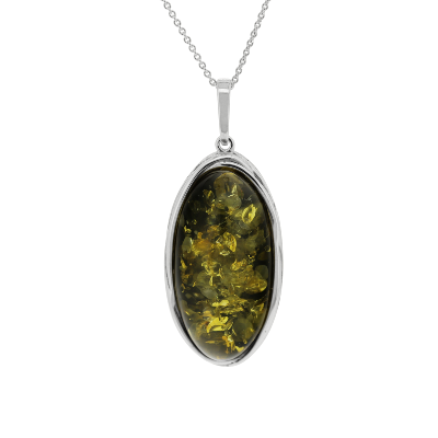 Classic Green Amber Long Oval Pendant