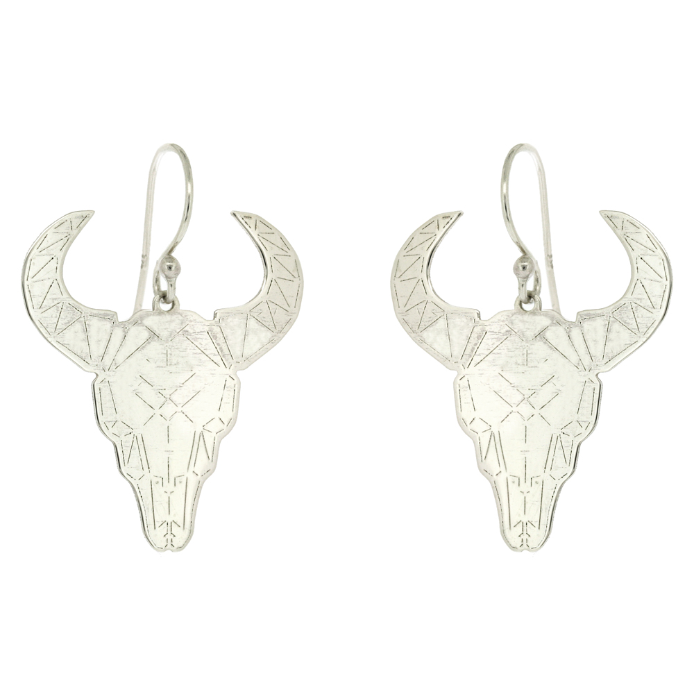 Simply Silver Cow Skull Earrings