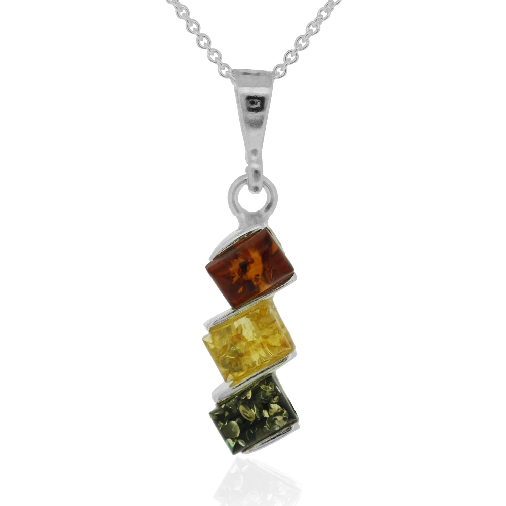 Mixed Amber Trilogy Rectangle Pendant