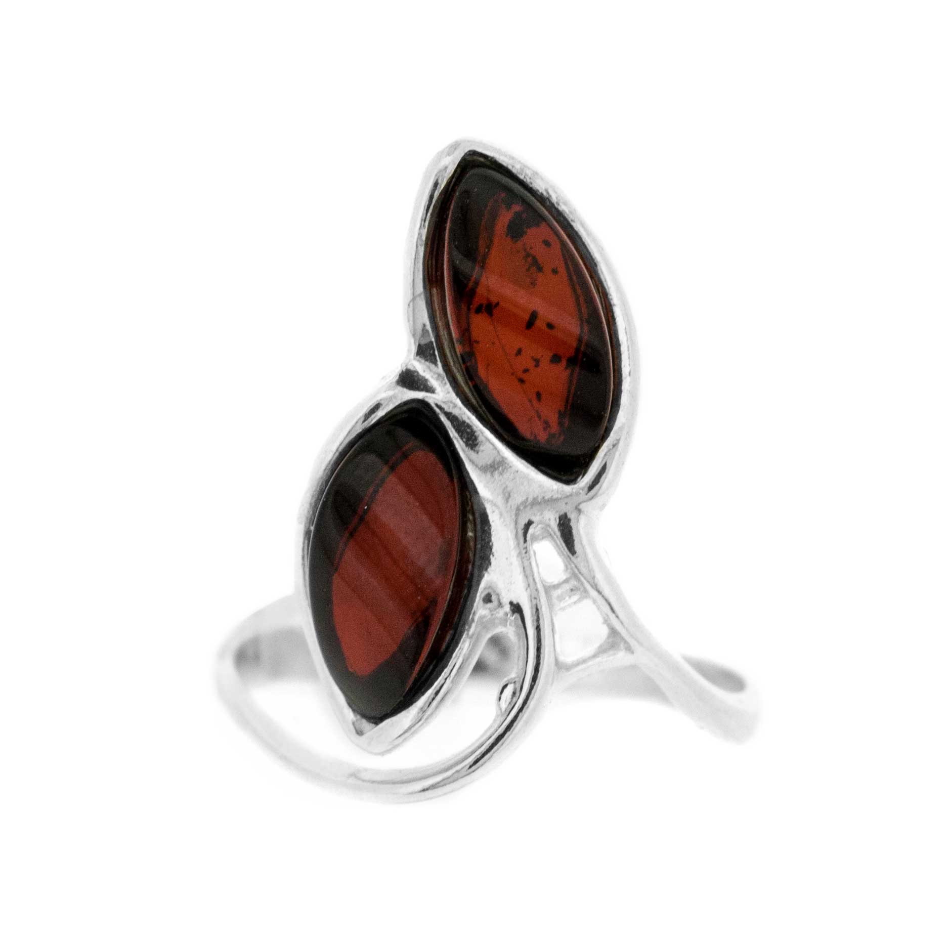 Classic Amber Two Leaves Ring