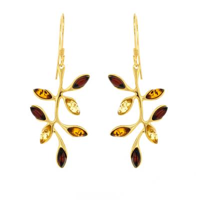 Classic Amber Branch & Leaves Drop Earrings