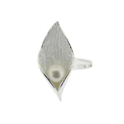 Silver Creation Pearl In Lily Leaf Ring 