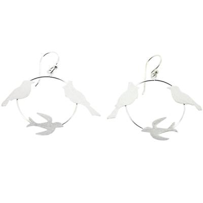 Silver Creation Three As A Bird Earrings 