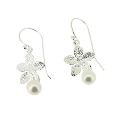 Silver Creation  Flower With Pearl Earrings