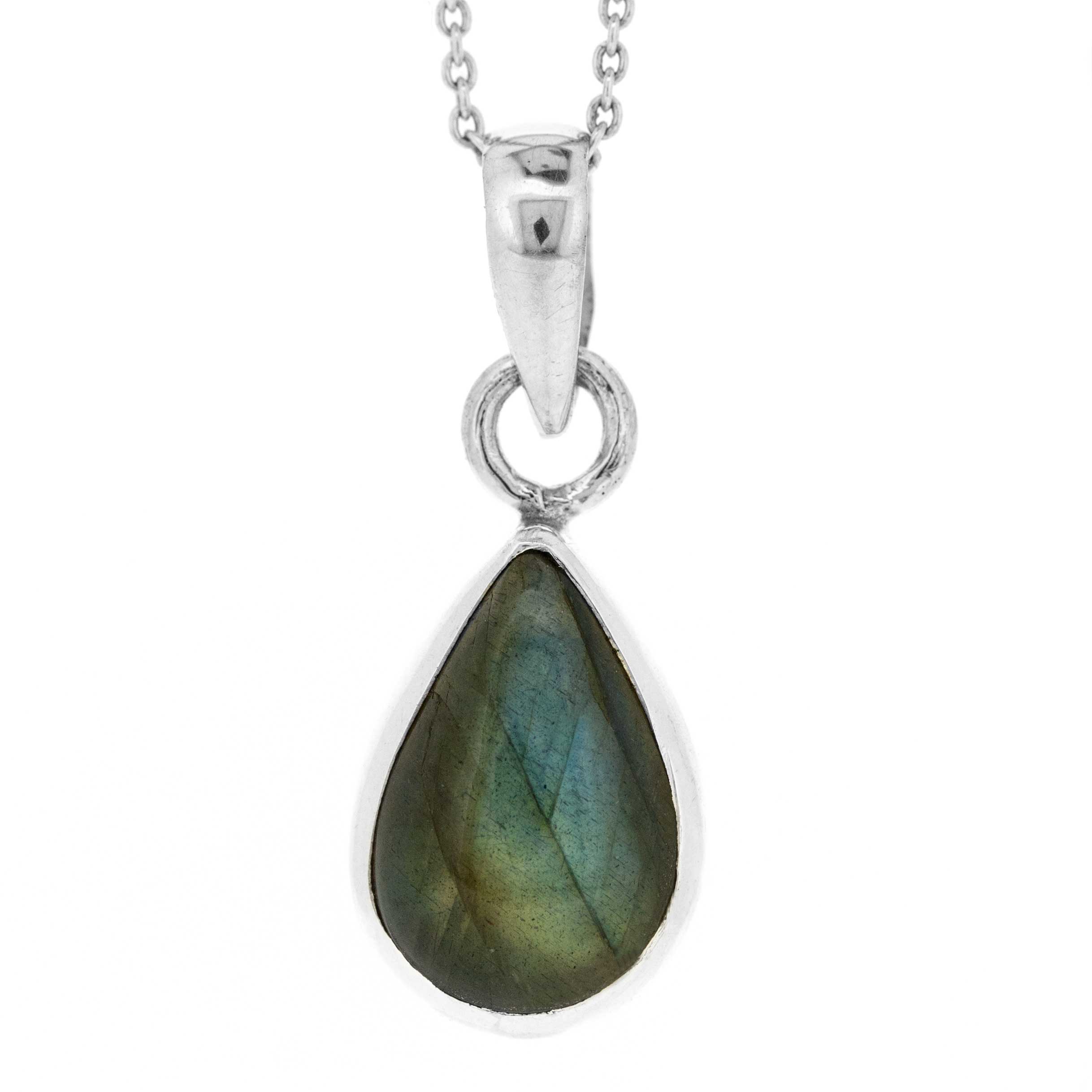 Labradorite Teardrop Pendant with 18inch trace chain and box