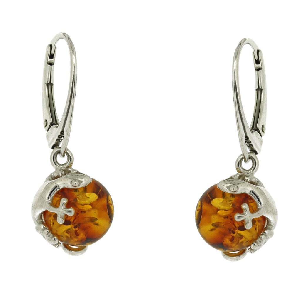 Classic Amber Bead Gecko Earrings