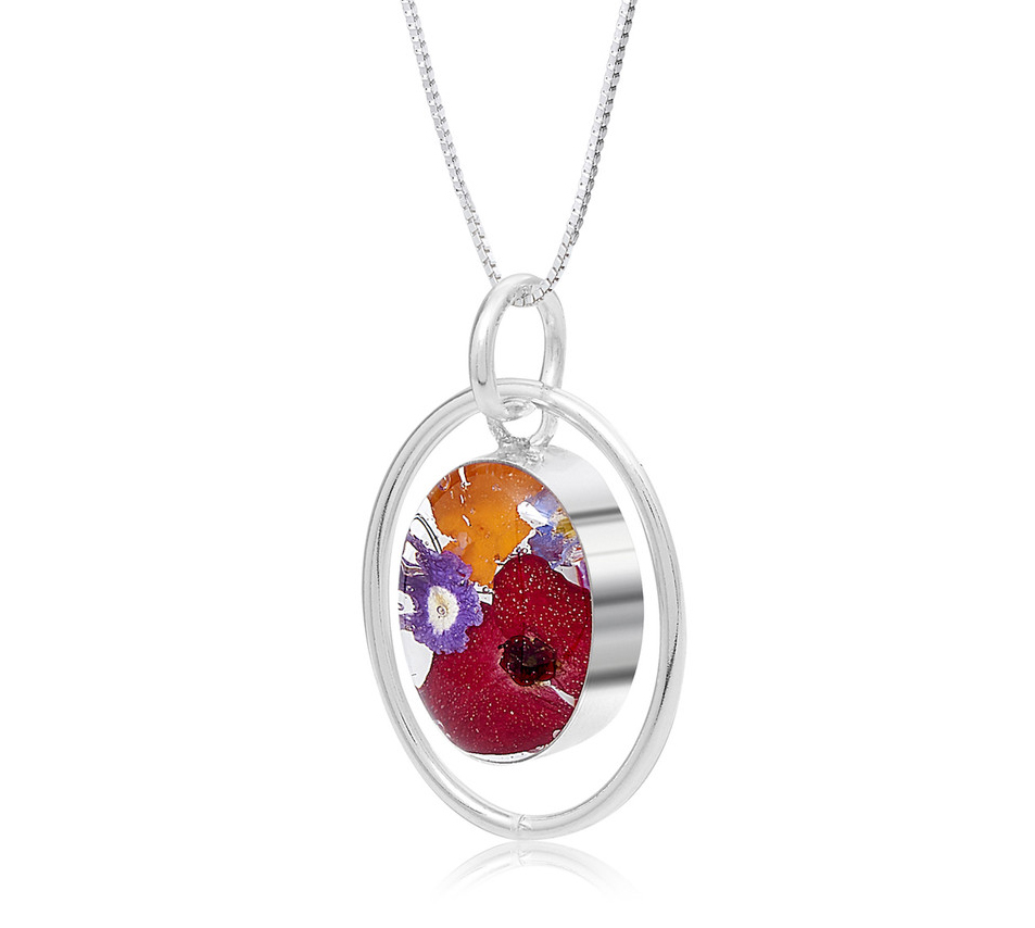 Shrieking Violet Mixed Flower Oval Pendant