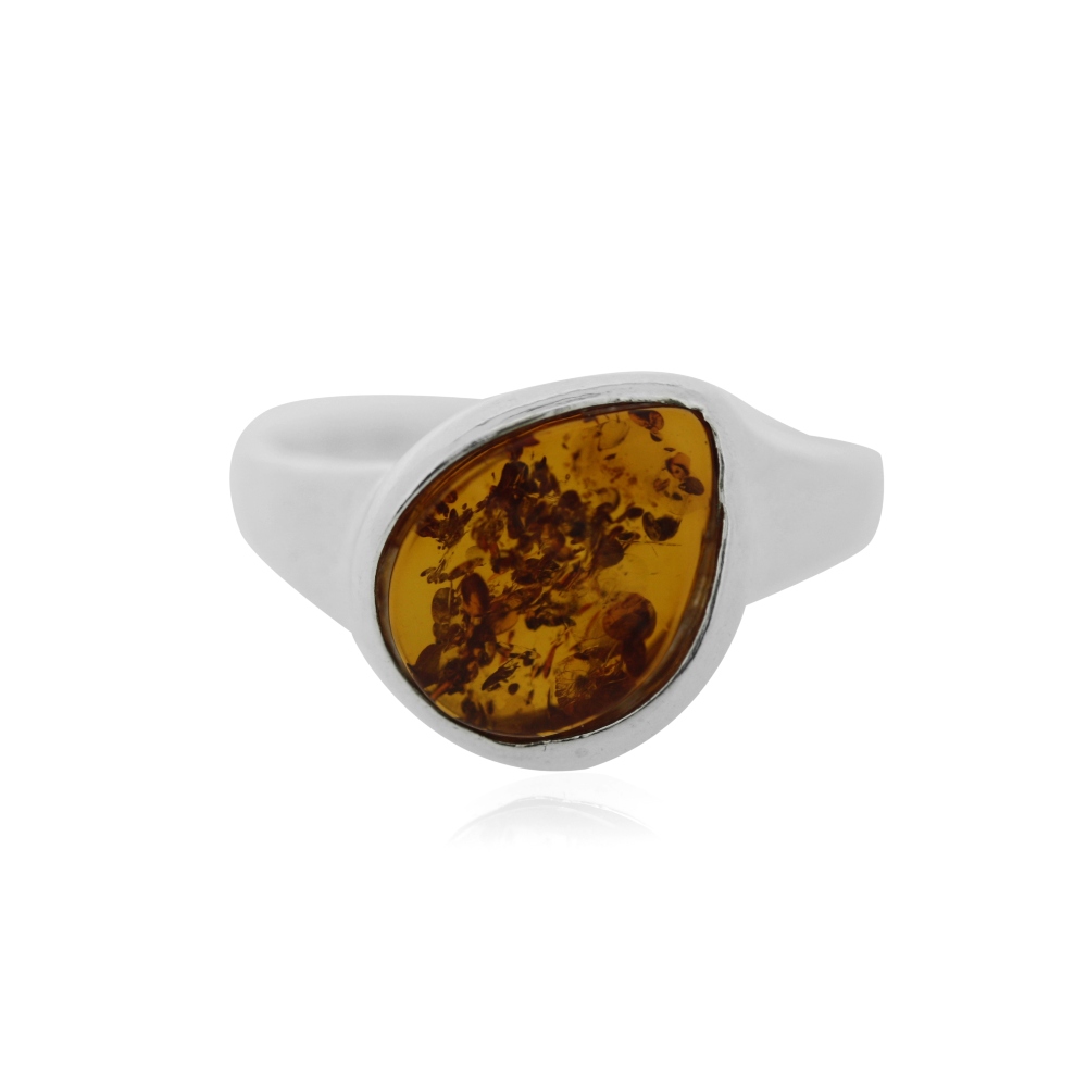 Classic Amber Flat Teardrop Ring