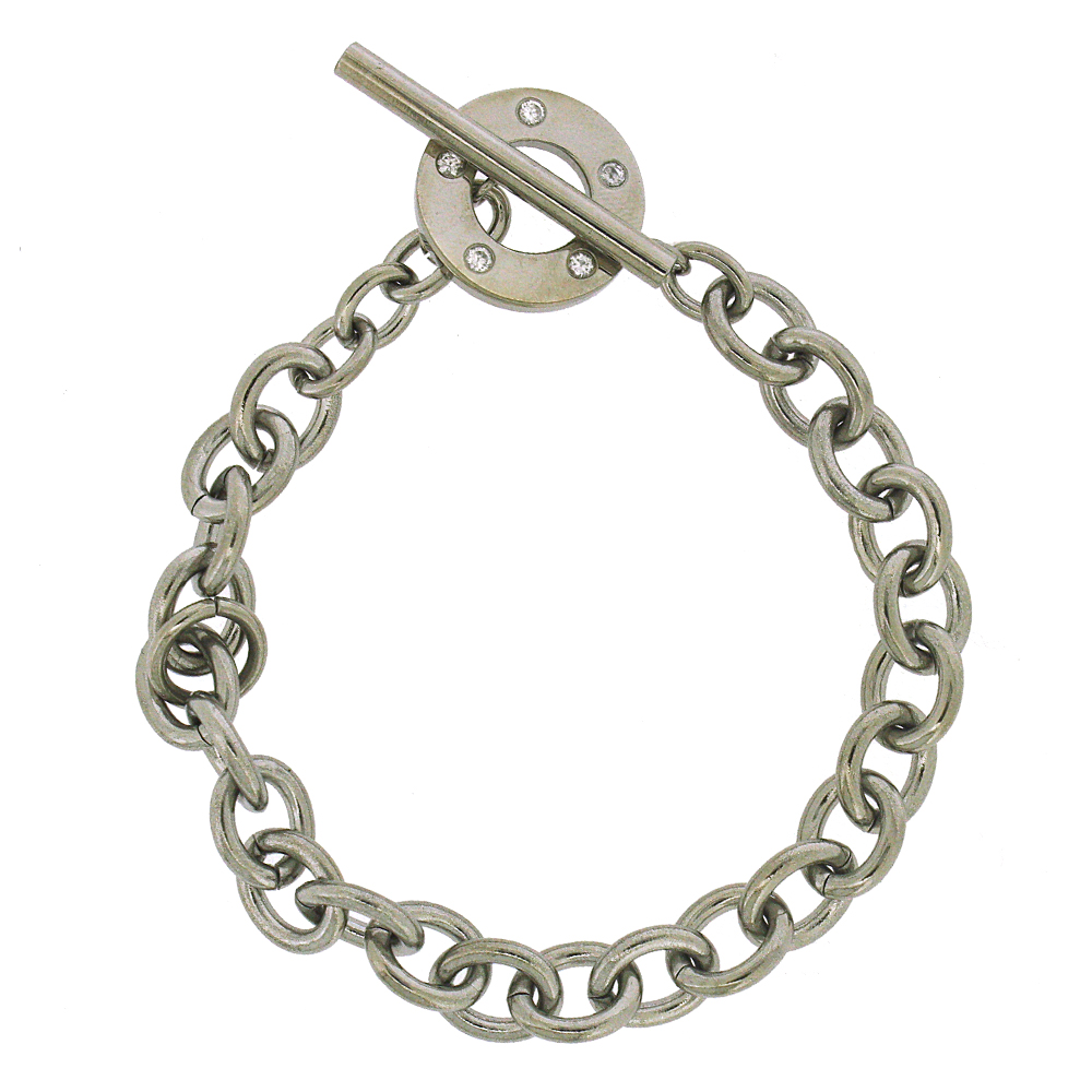 Nova Steel Round CZ T-Bar Bracelet
