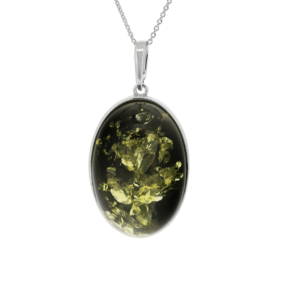 Classic Green Amber Large Oval Pendant