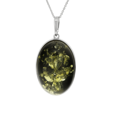 Classic Green Amber Large Oval Pendant