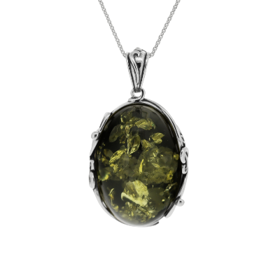 Classic Green Amber Oval Pendant