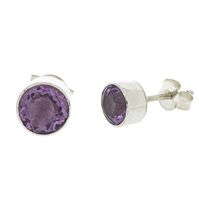 Bemine 6mm Round Studs in Amethyst Faceted
