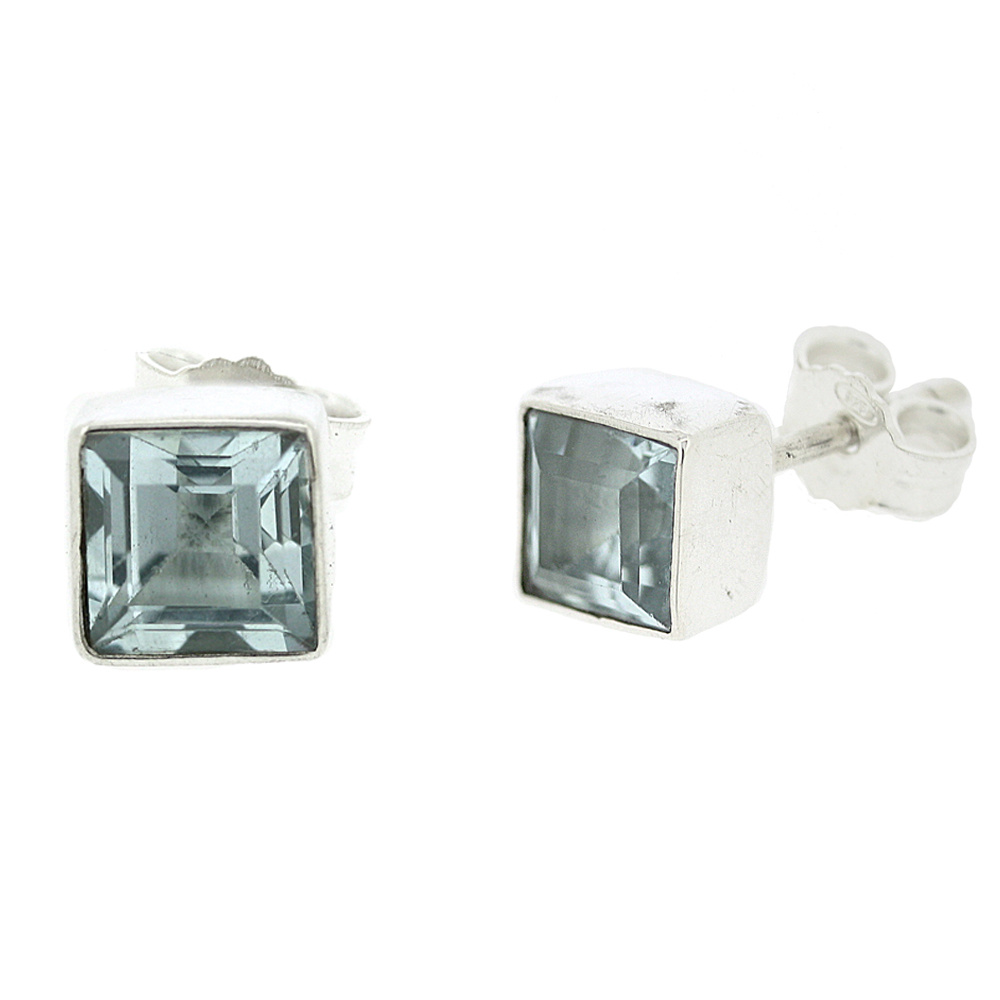 Bemine Square Studs in Blue Topaz Faceted