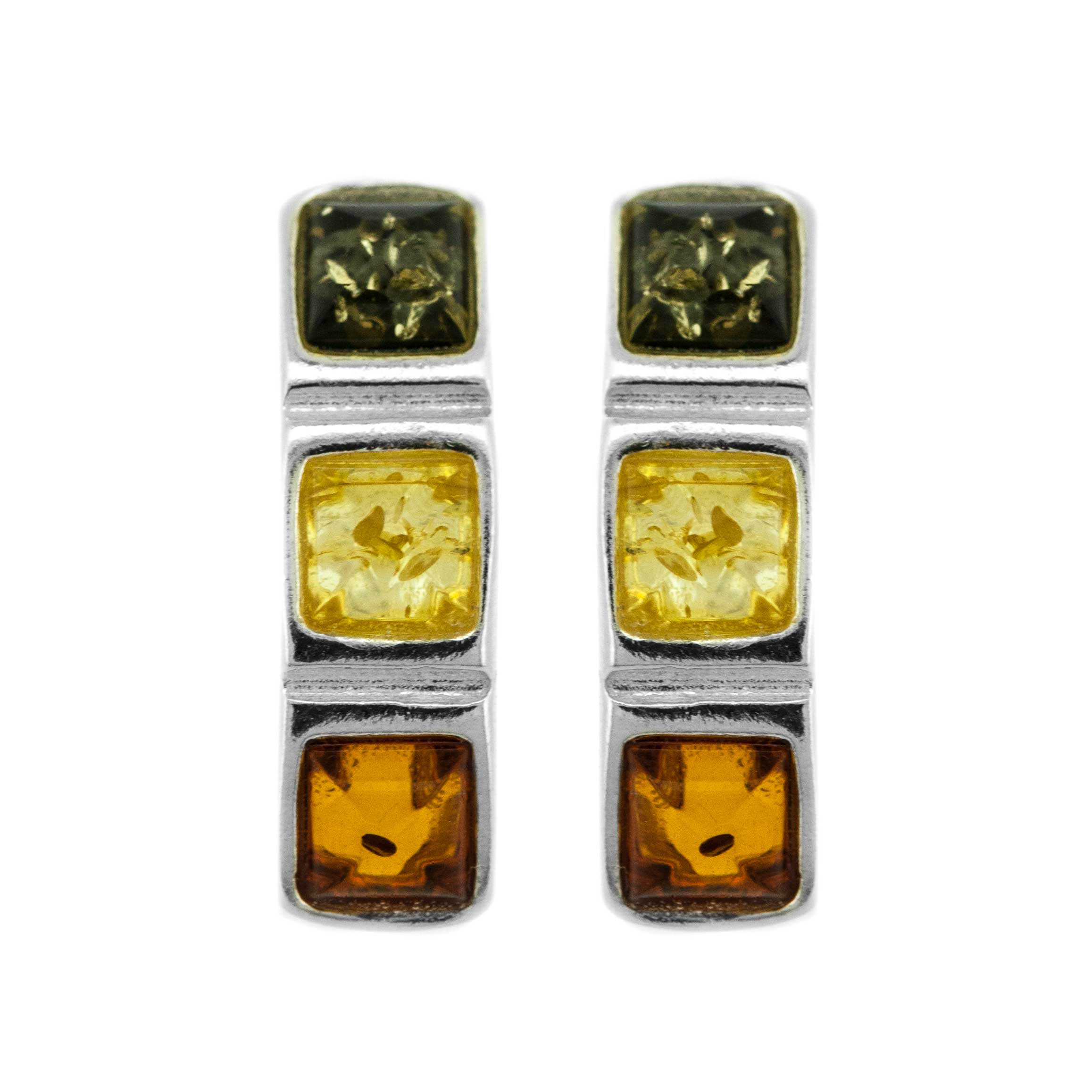 Classic Three Amber Stud Earrings