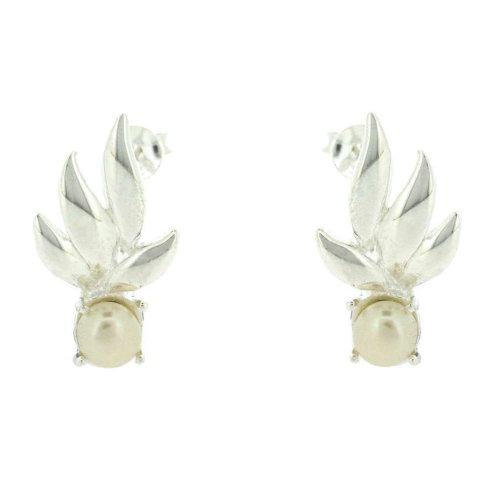 Silver Creation Spring Leaves Pearl Studs
