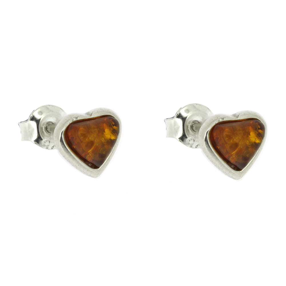 Classic Amber Heart Studs