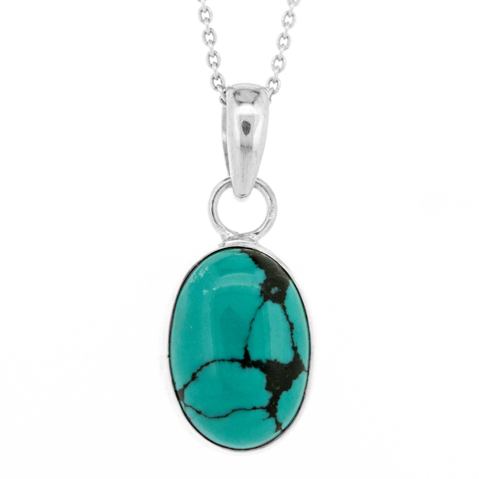 Turquoise Oval Pendant with 18inch trace chain and box