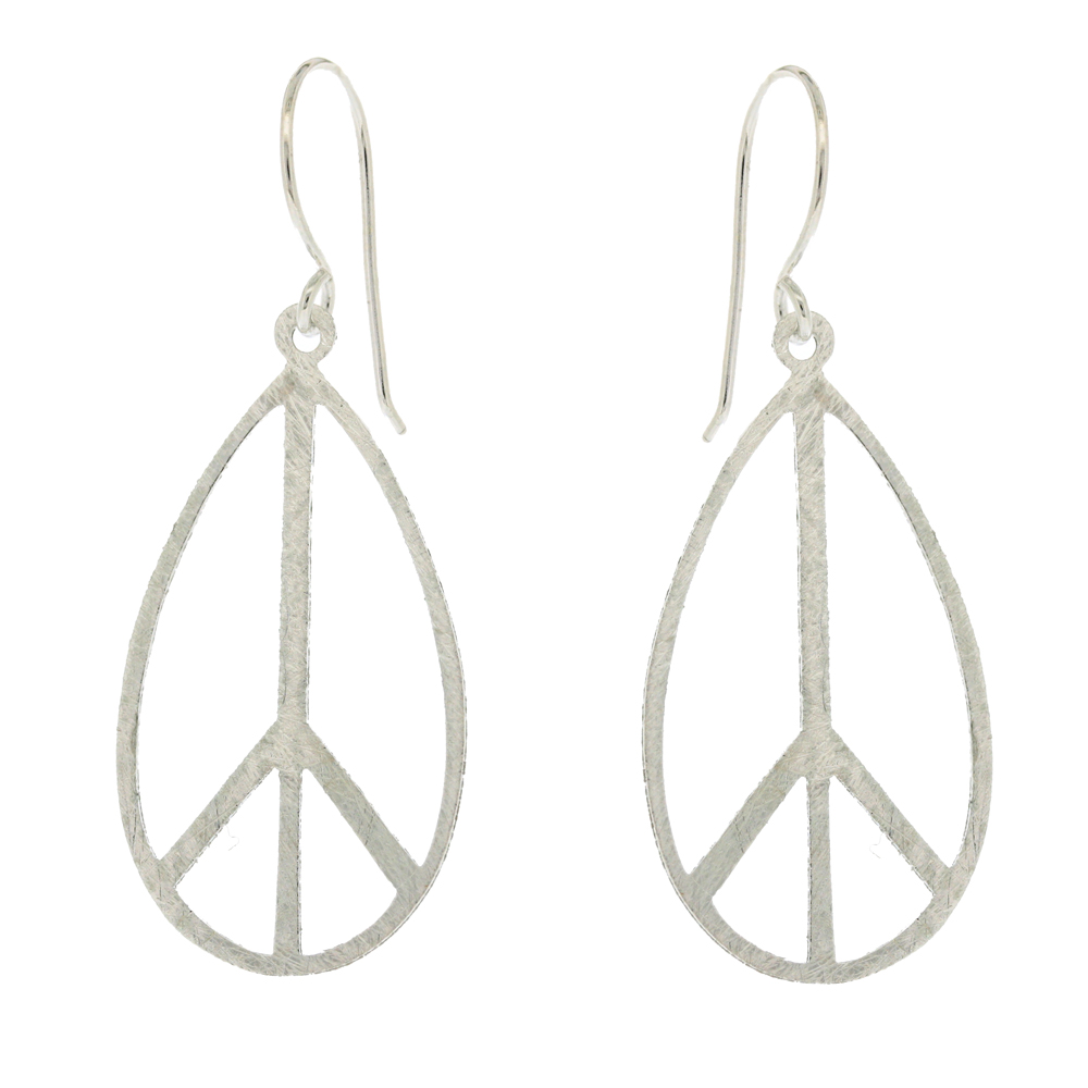 Simply Silver Long Peace Sign Earrings