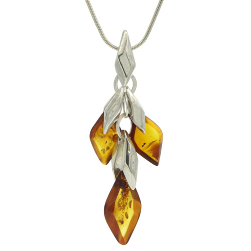 Amber And Silver Leaf Pendant