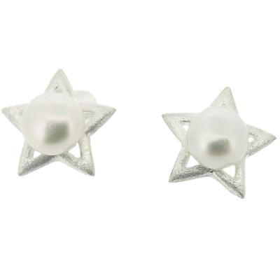 Silver Creation Star Pearl Stud Earrings